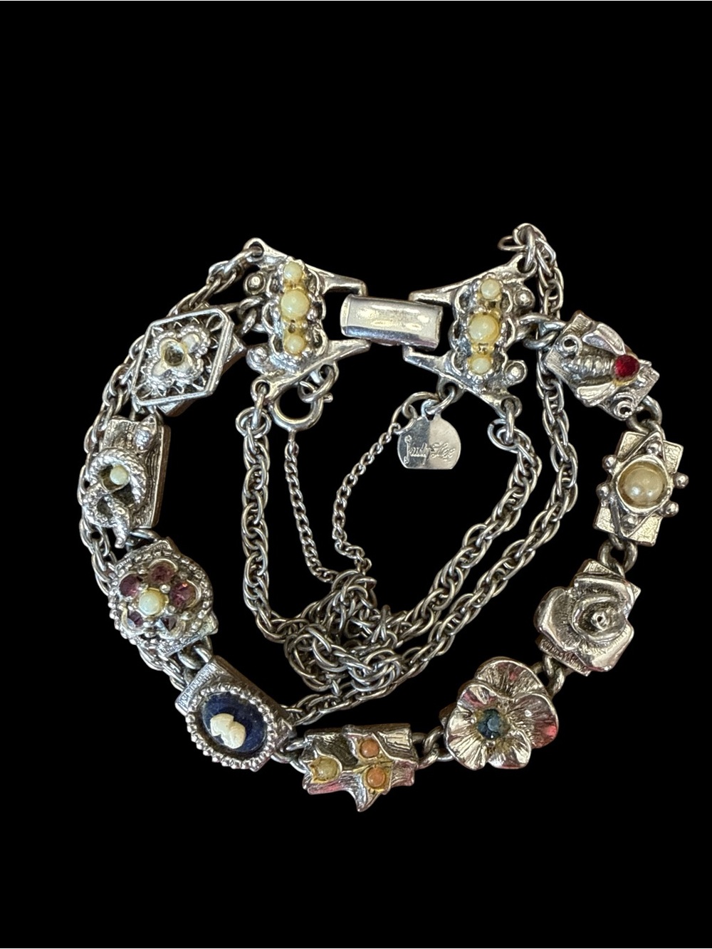 Judy Lee Vintage 1950s Silver Tone Victorian Revival Slide Charm Bracelet - Picture 4 of 7